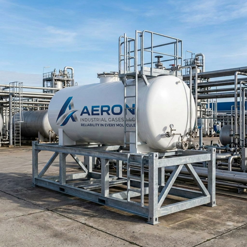 Aeron Industrial Gases ISO tank container at facility